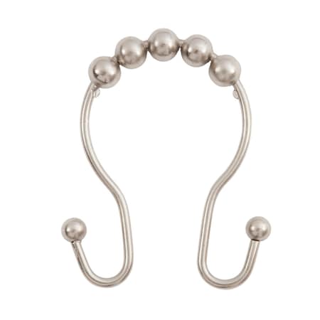 Kenney Mfg Beaded Roller Shower Curtain Double Hooks, Set of 12, Brushed Nickel KN67120V1